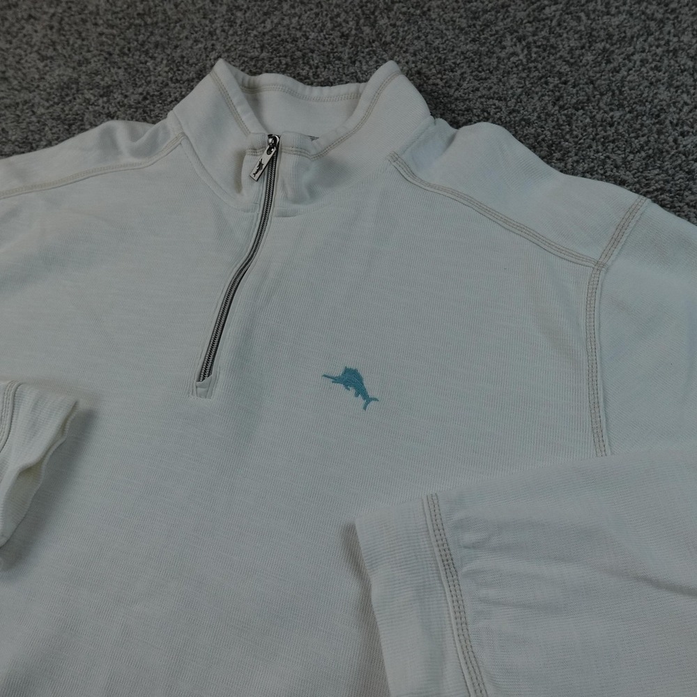 Tommy Bahama Sweater Mens 3XB White 1/4 Zip Mock Neck Knit Pullover Sweatshirt‎